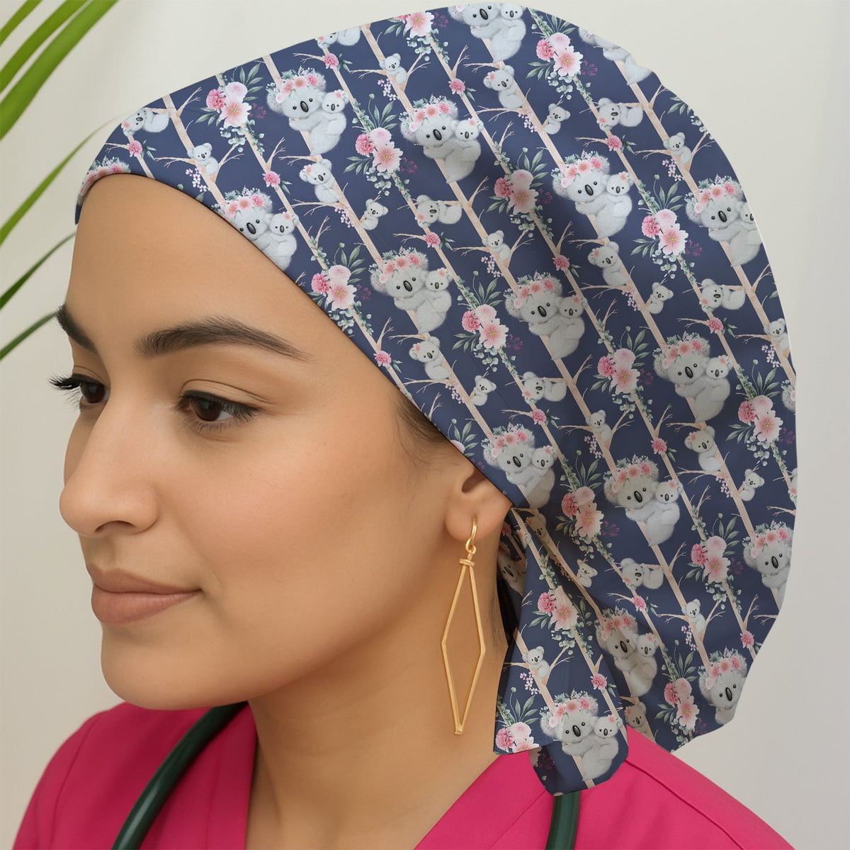 Koala Climbing Tree Blossom Scrub Cap