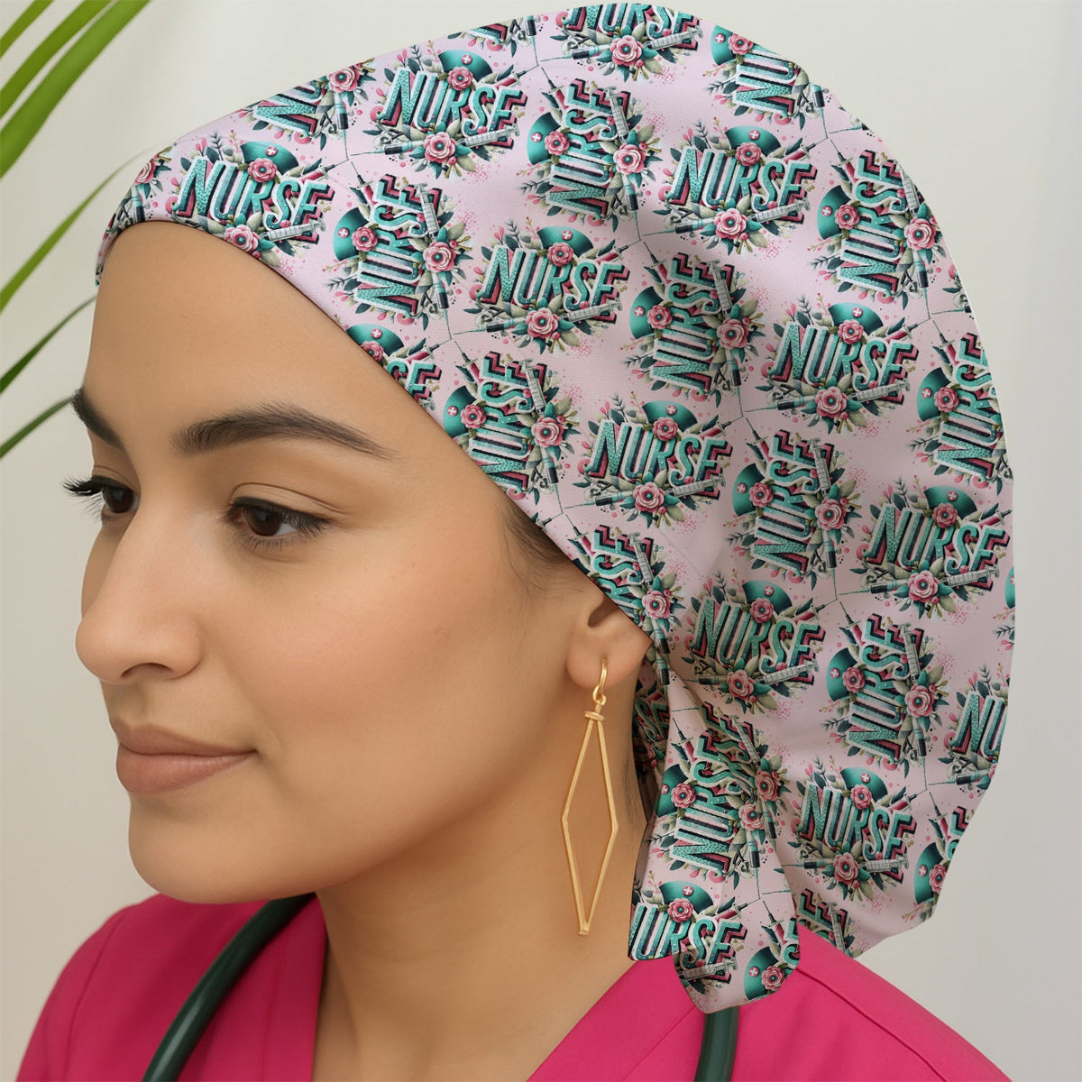 Typography Floral Scrub Cap