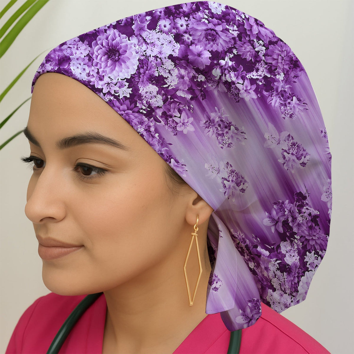 Purple Blossom Garden Scrub Cap