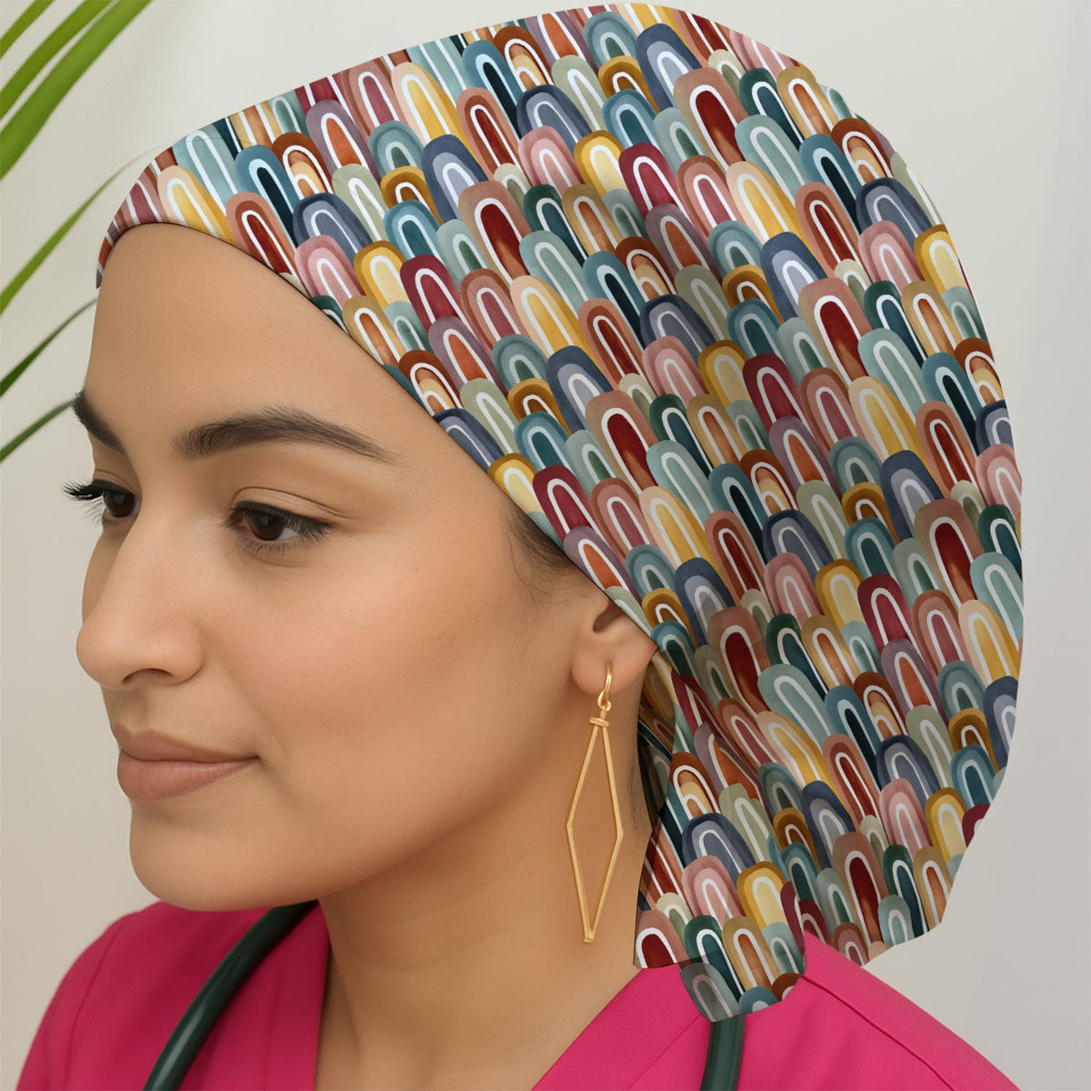 Retro Boho Rainbow Arch Scrub Cap