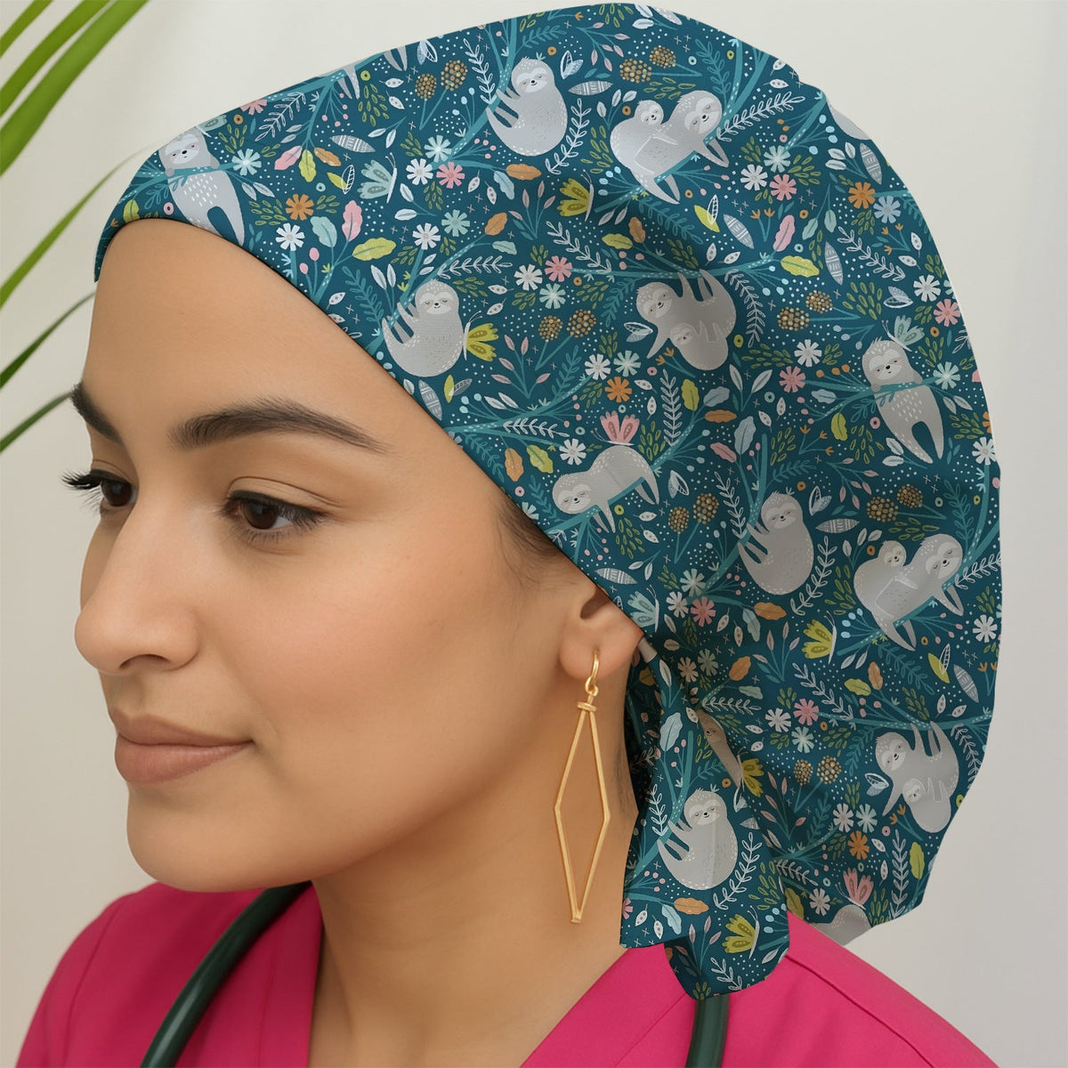 Sloth Jungle Leaf Scrub Cap