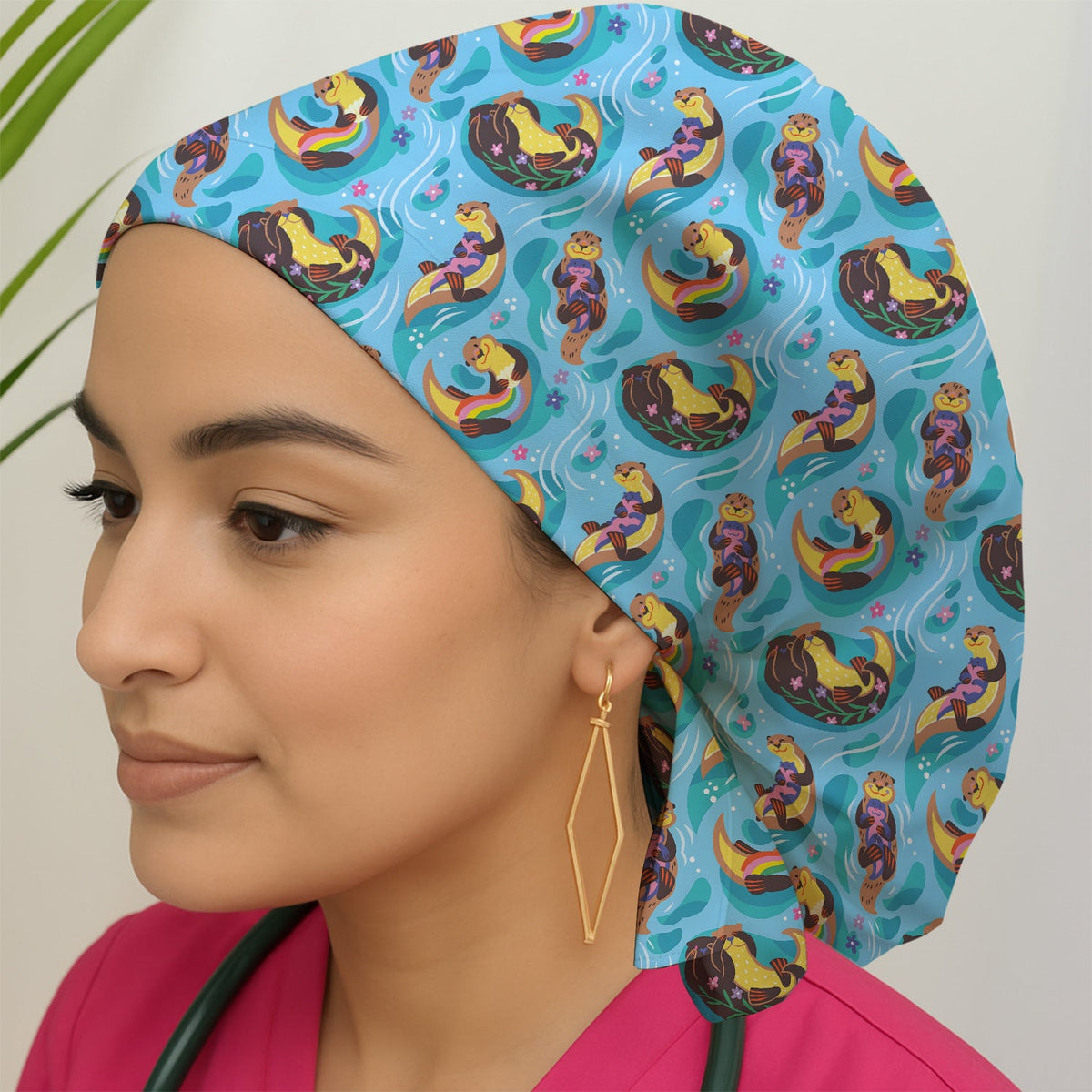 Otter Floating River Rainbow Nurse Scrub Cap
