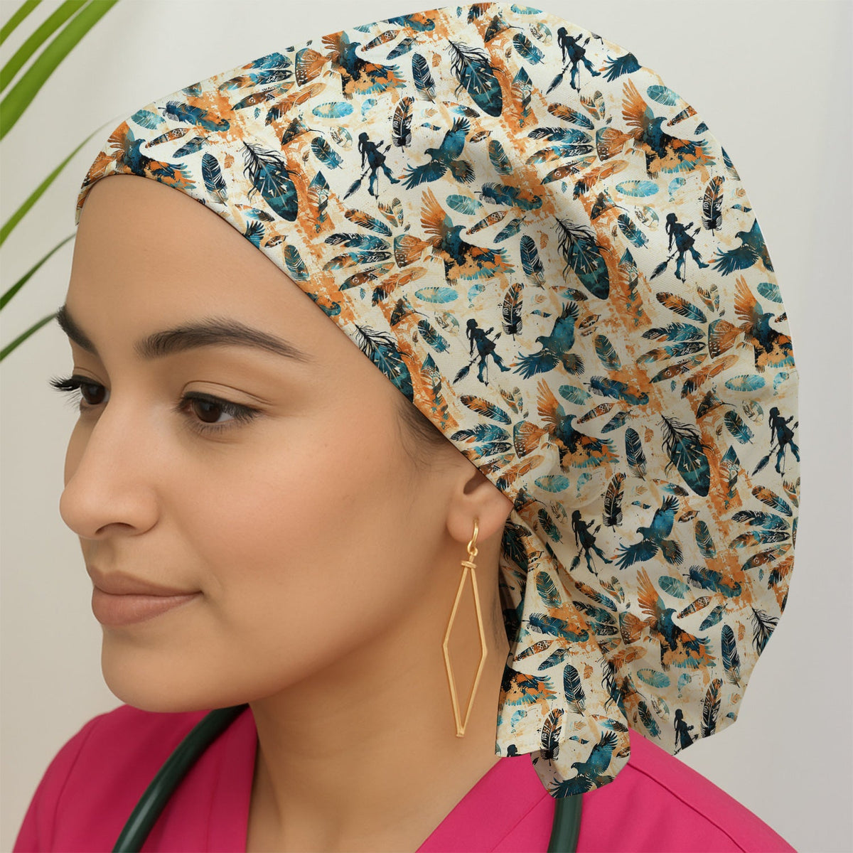 Feather Birds Tribal Scrub Cap