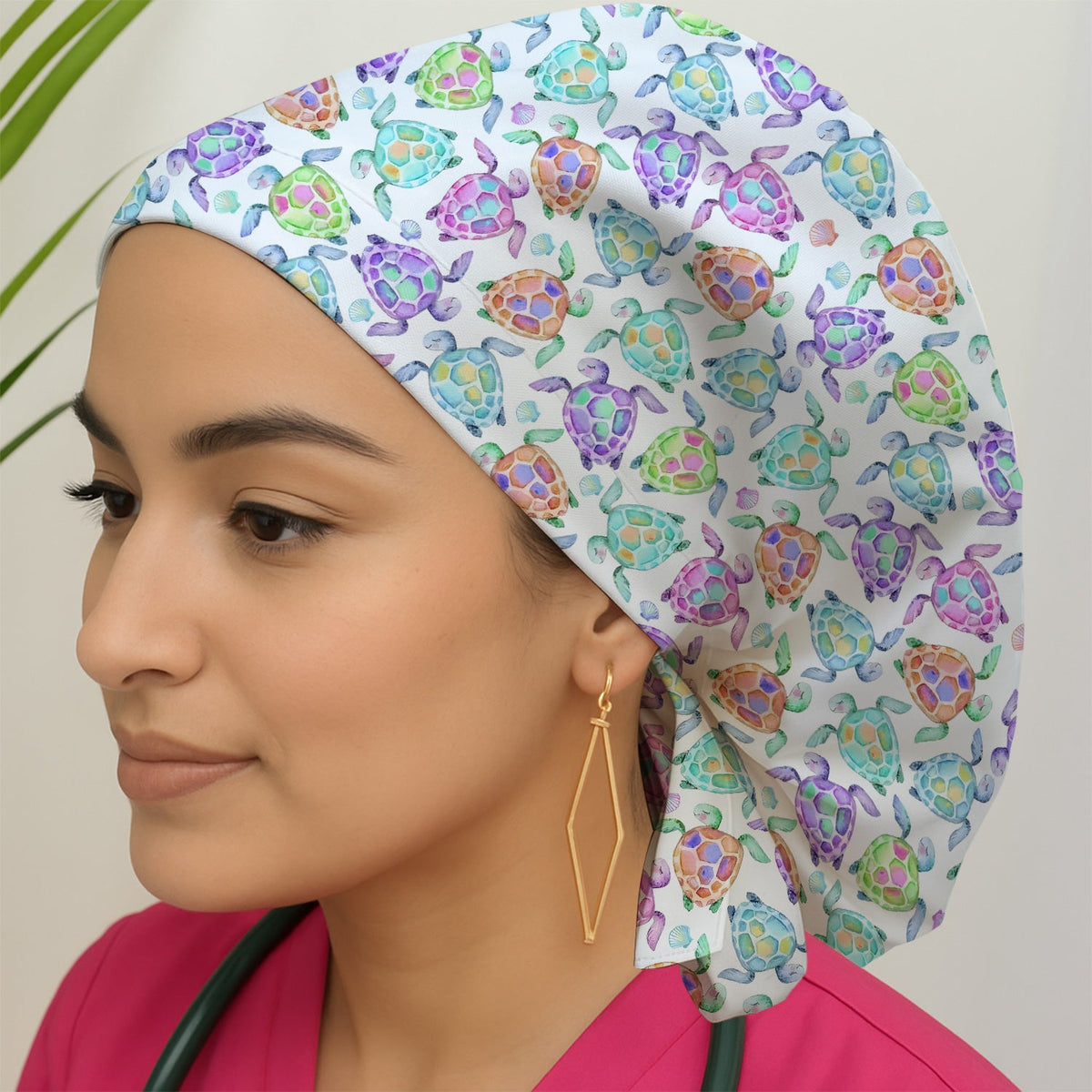 Colorful Sea Turtle Shell Scrub Cap