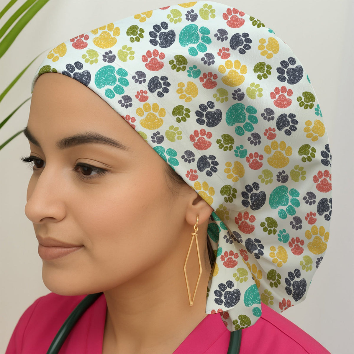 Colorful Paw Print Animal Scrub Cap