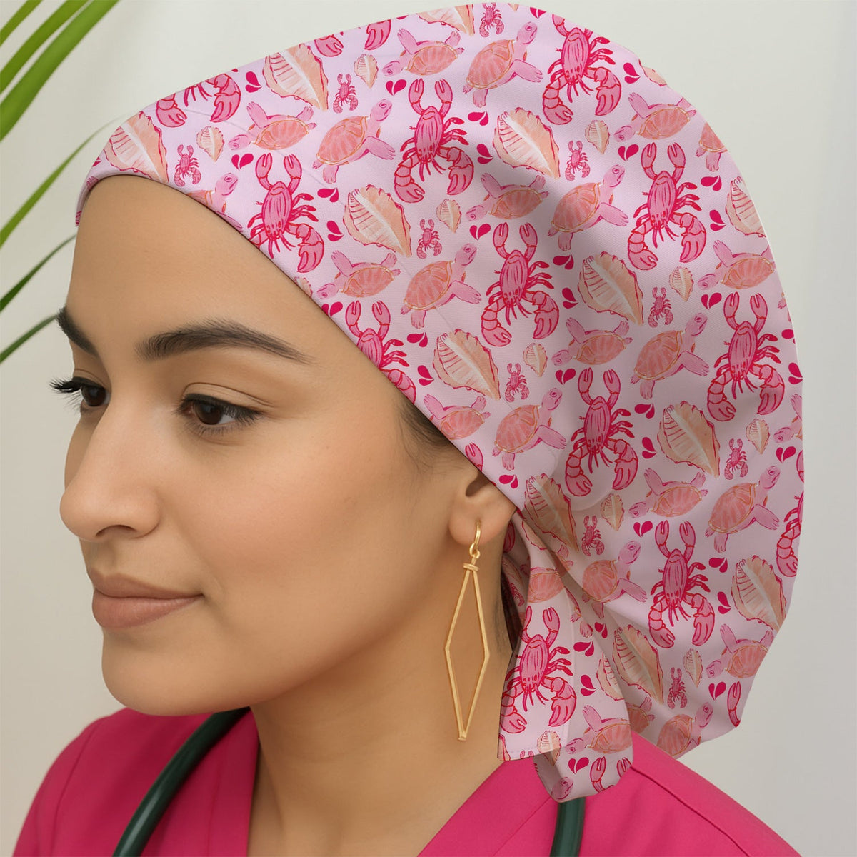 Pink Sea Turtle Lobster Shell Scrub Cap