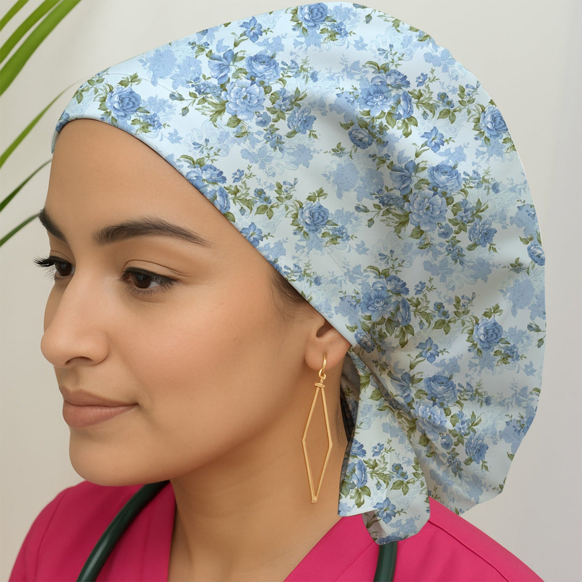 Cute Blue Floral Scrub Cap