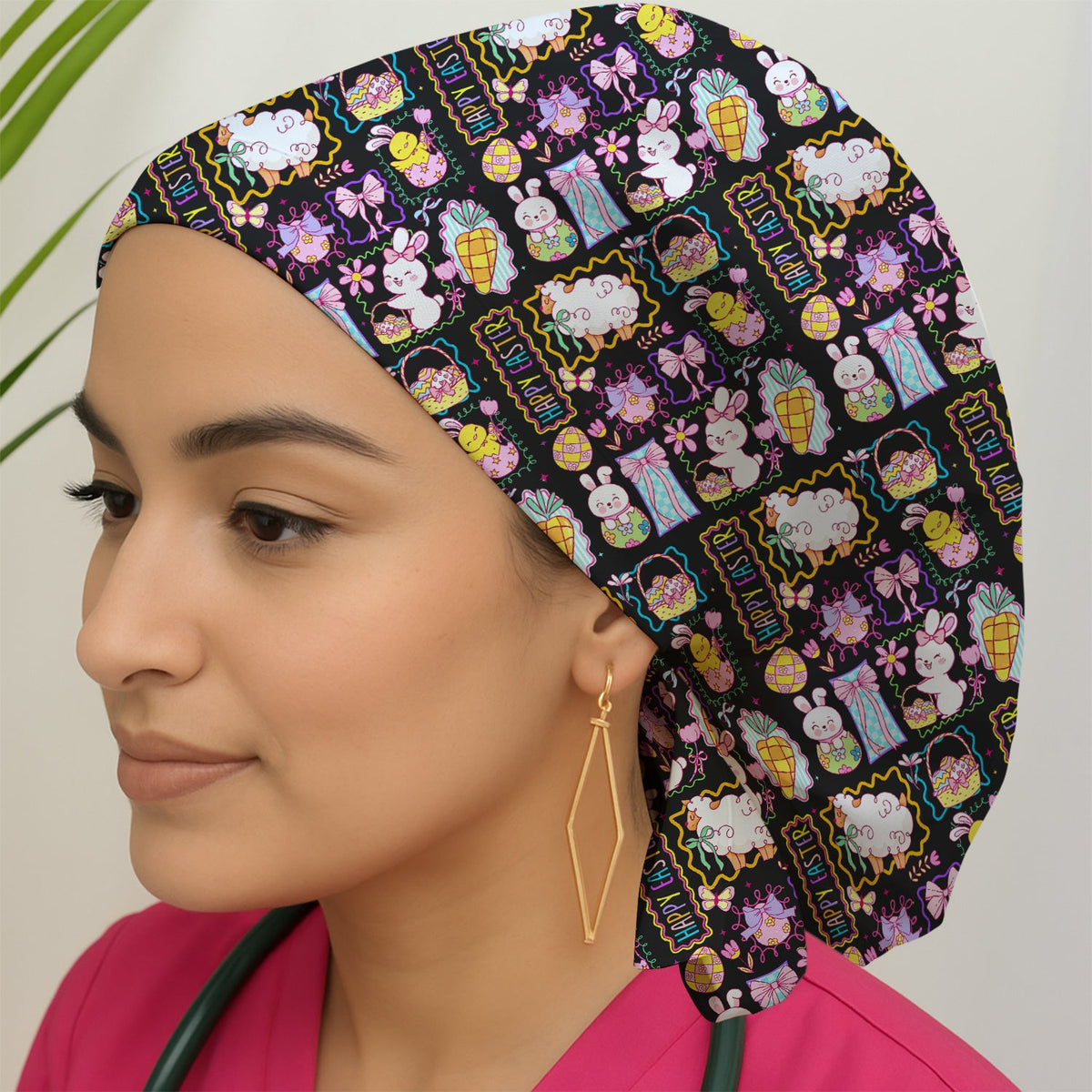 Bunny Egg Bow Scrub Cap - Easter Gift For Nurse