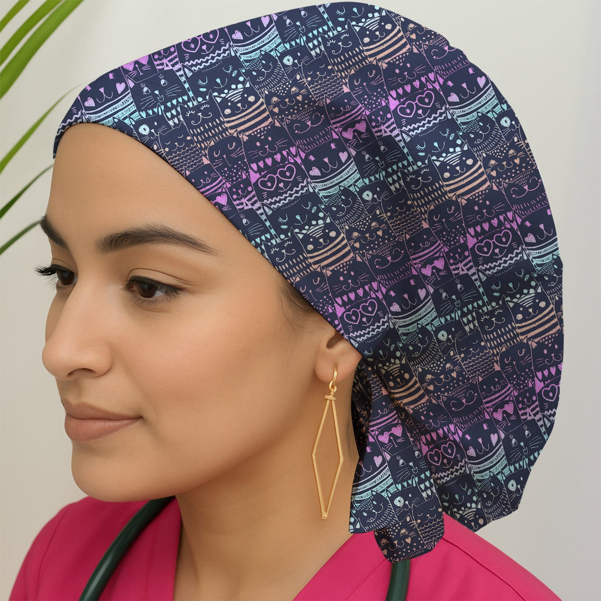 Neon Cat Faces Scrub Cap