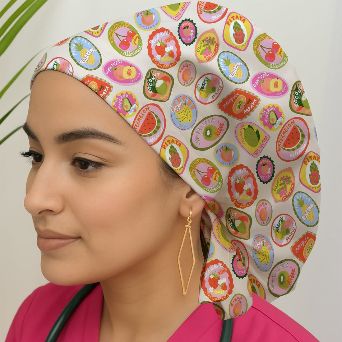 Summer Colorful Fruit Sticker Scrub Cap
