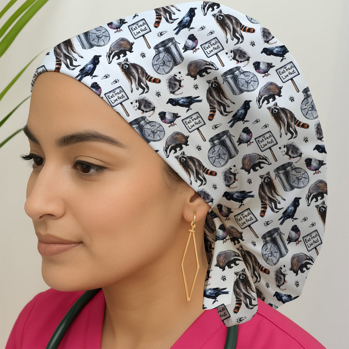 Raccoon Opossum Eat Trash Scrub Cap