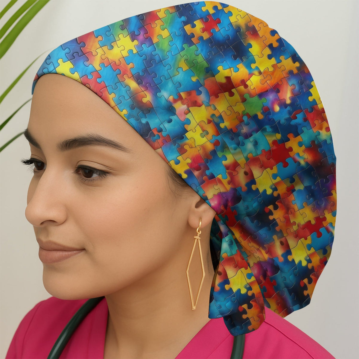 Rainbow Puzzle Piece Scrub Cap