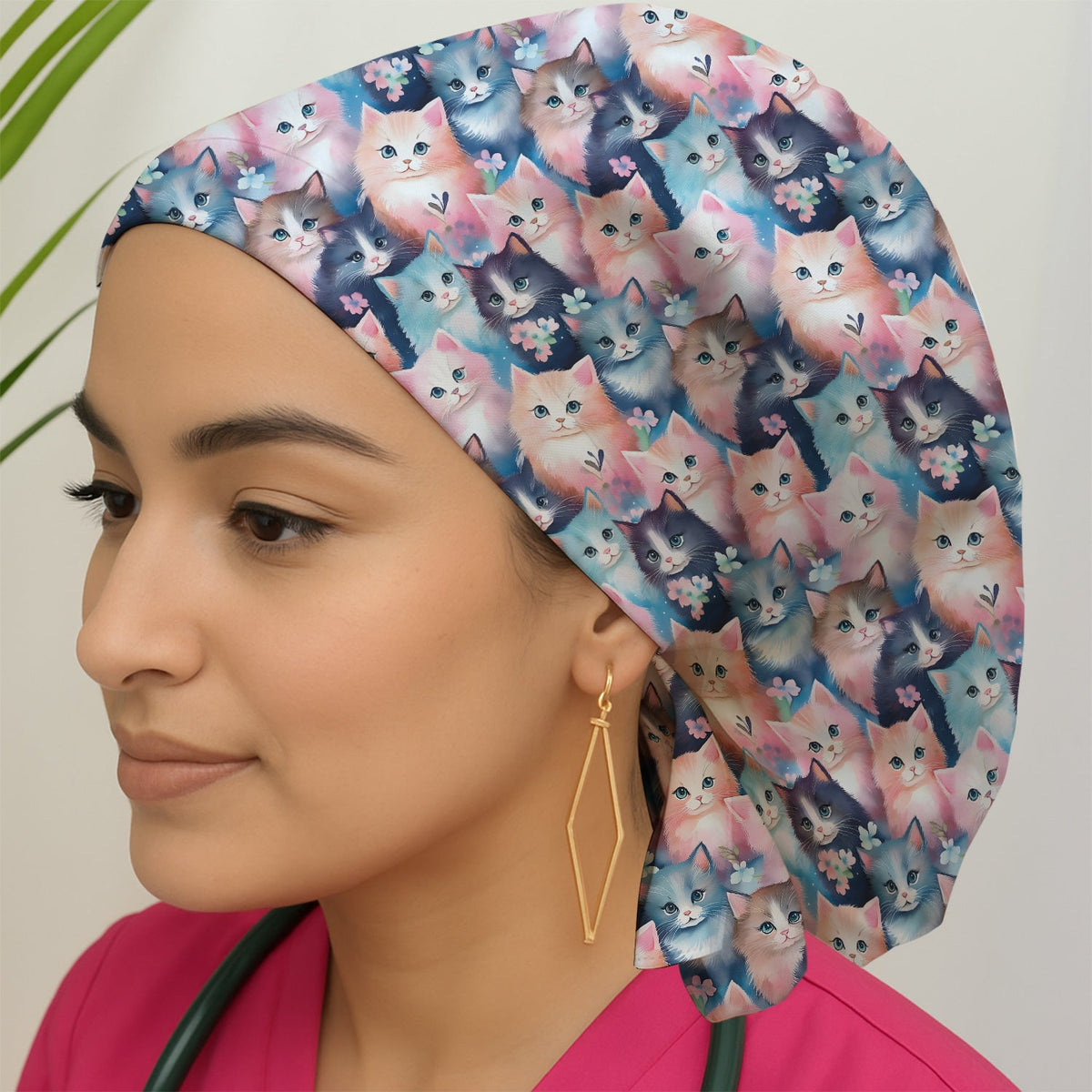 Pastel Kitten Aesthetic Nurse Scrub Cap