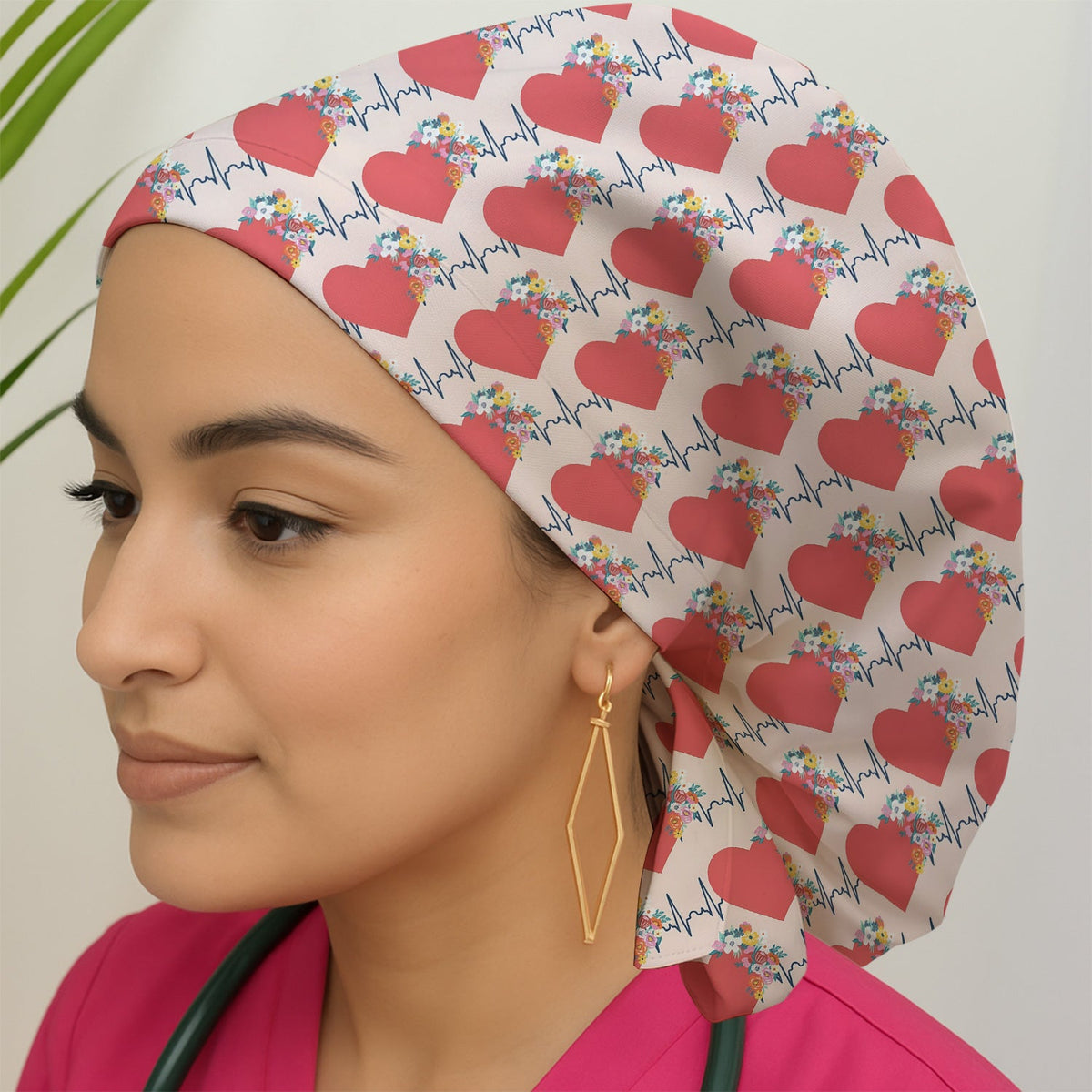 Heartbeat Floral Nurse Scrub Cap