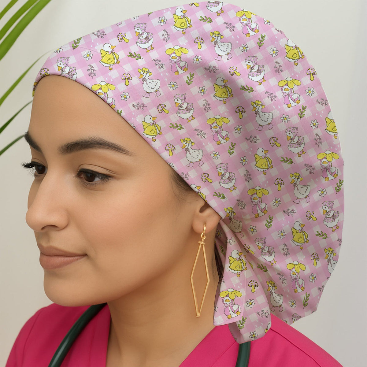 Spring Duckling Gingham Scrub Cap