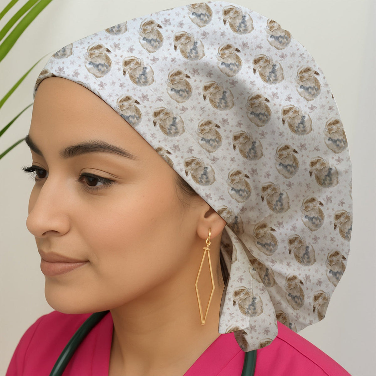 Sleeping Bunny Floral Meadow Scrub Cap