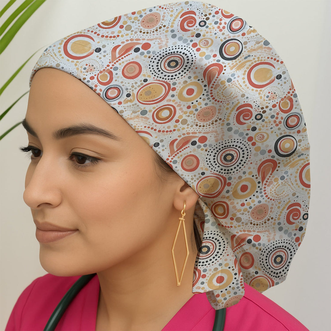 Abstract Earth Tone Dot Circle Scrub Cap