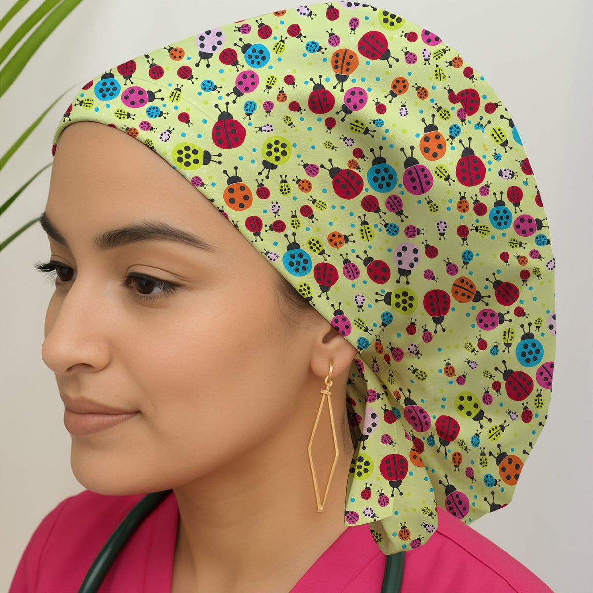 Colorful Ladybug Garden Scrub Cap