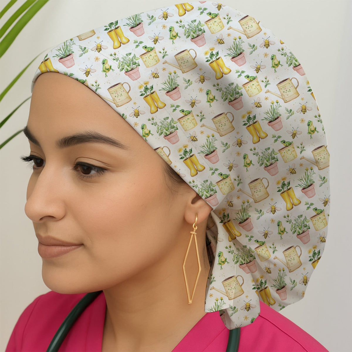 Frog And Bee Garden Scrub Cap