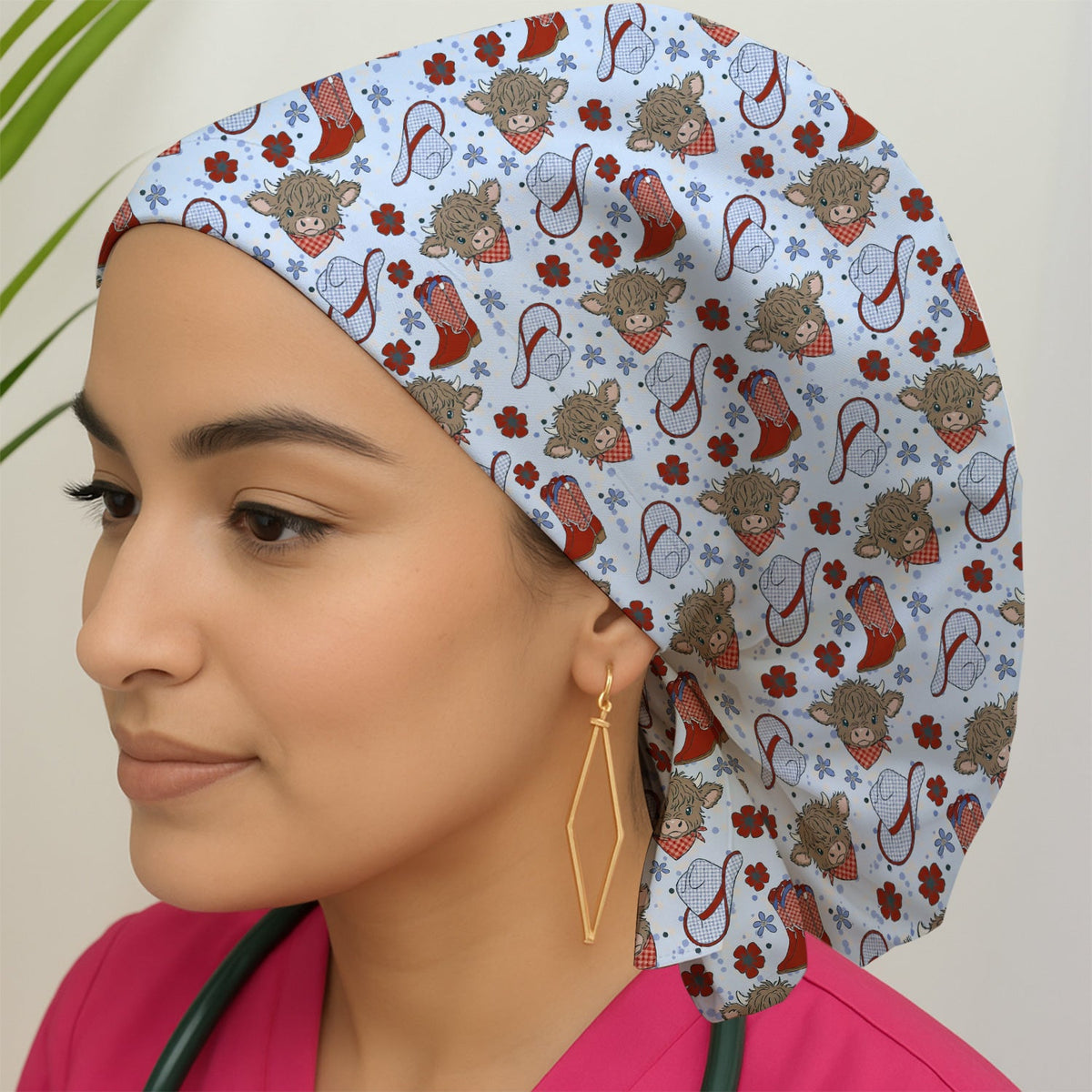 Highland Cow Cowboy Boots Scrub Cap