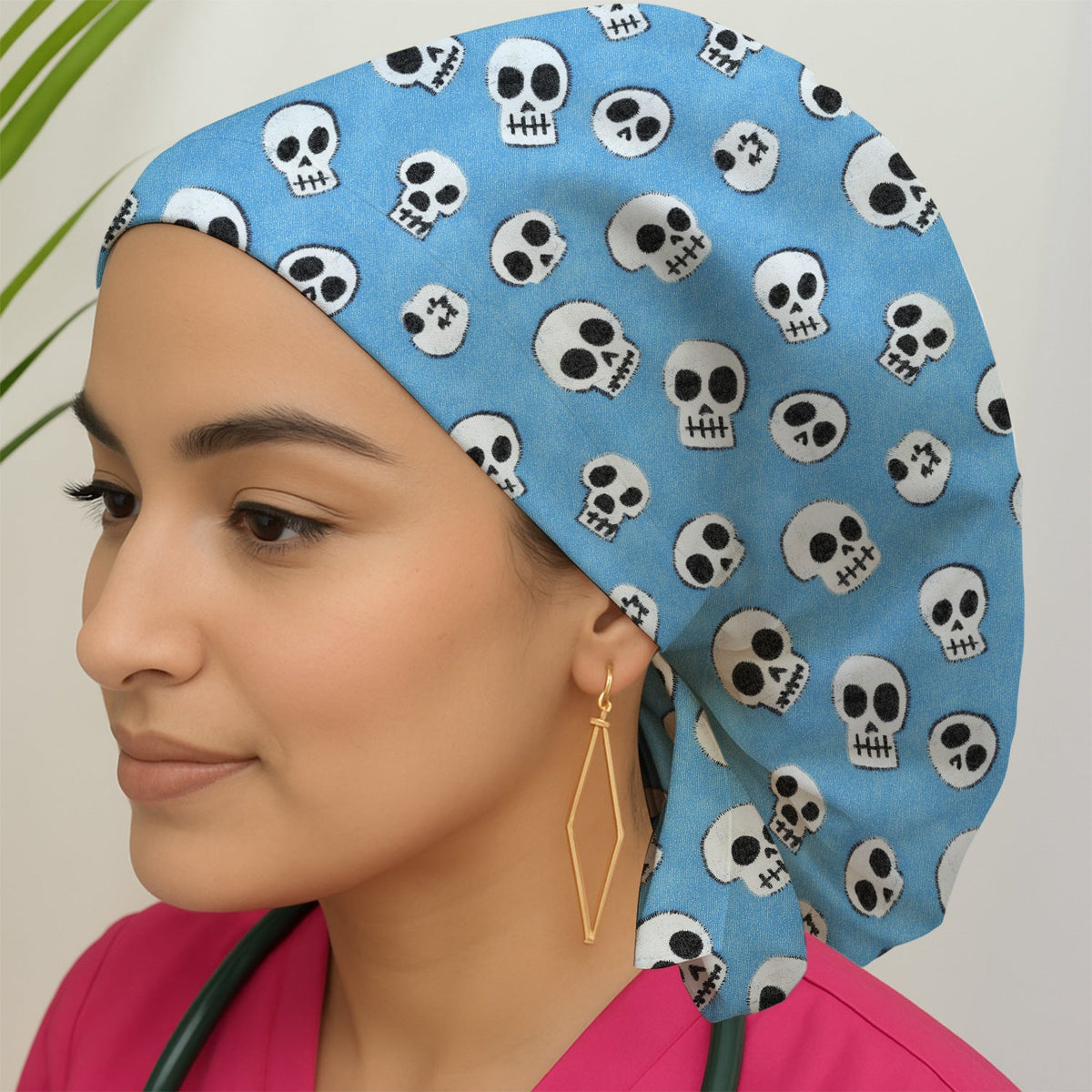 Blue Skull Scrub Cap - Halloween Gift For Nurse