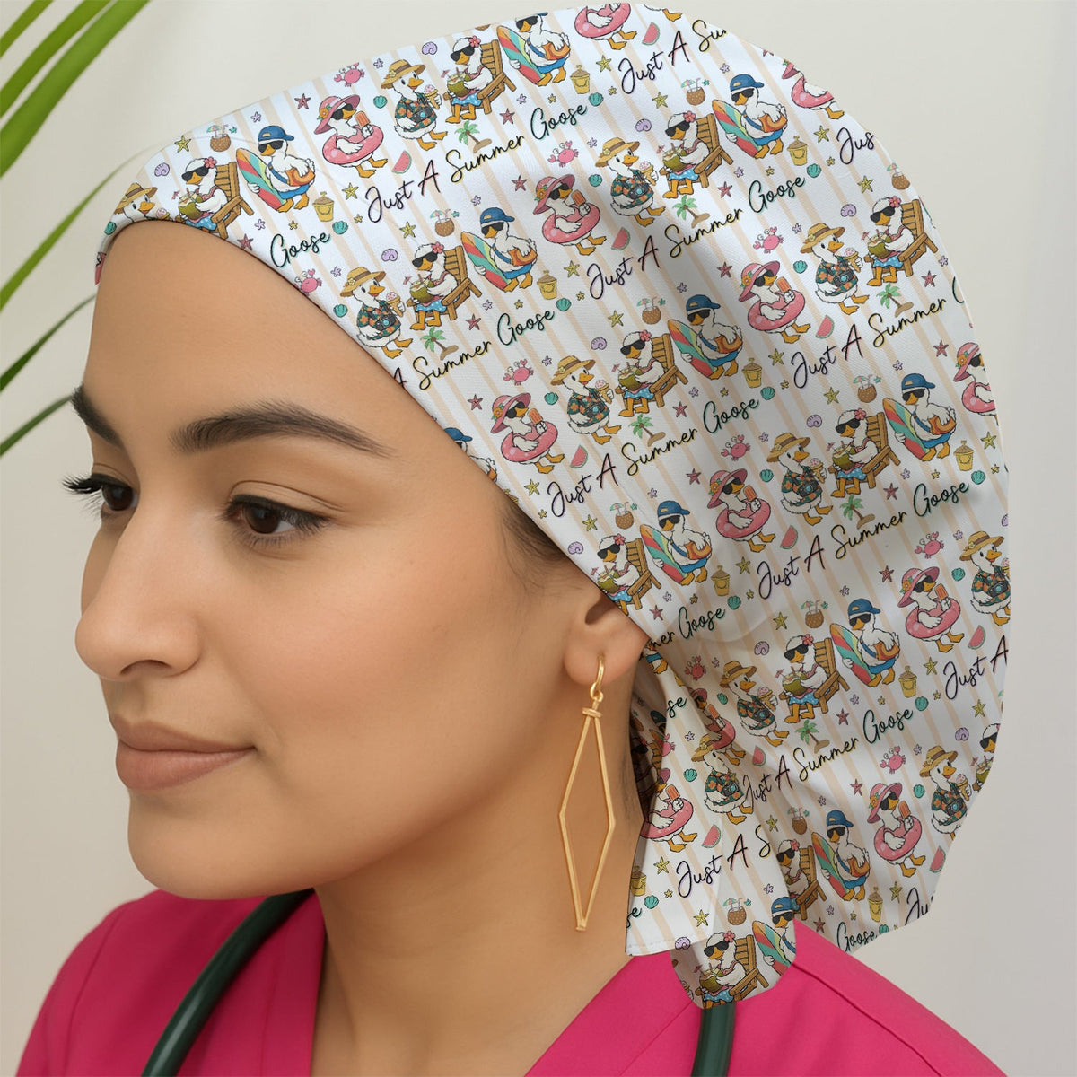 Summer Beach Goose Vacation Scrub Cap