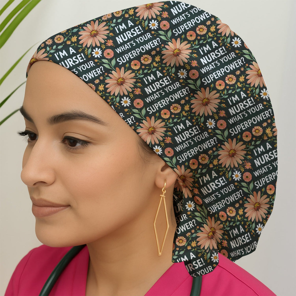 Superpower Floral Scrub Cap