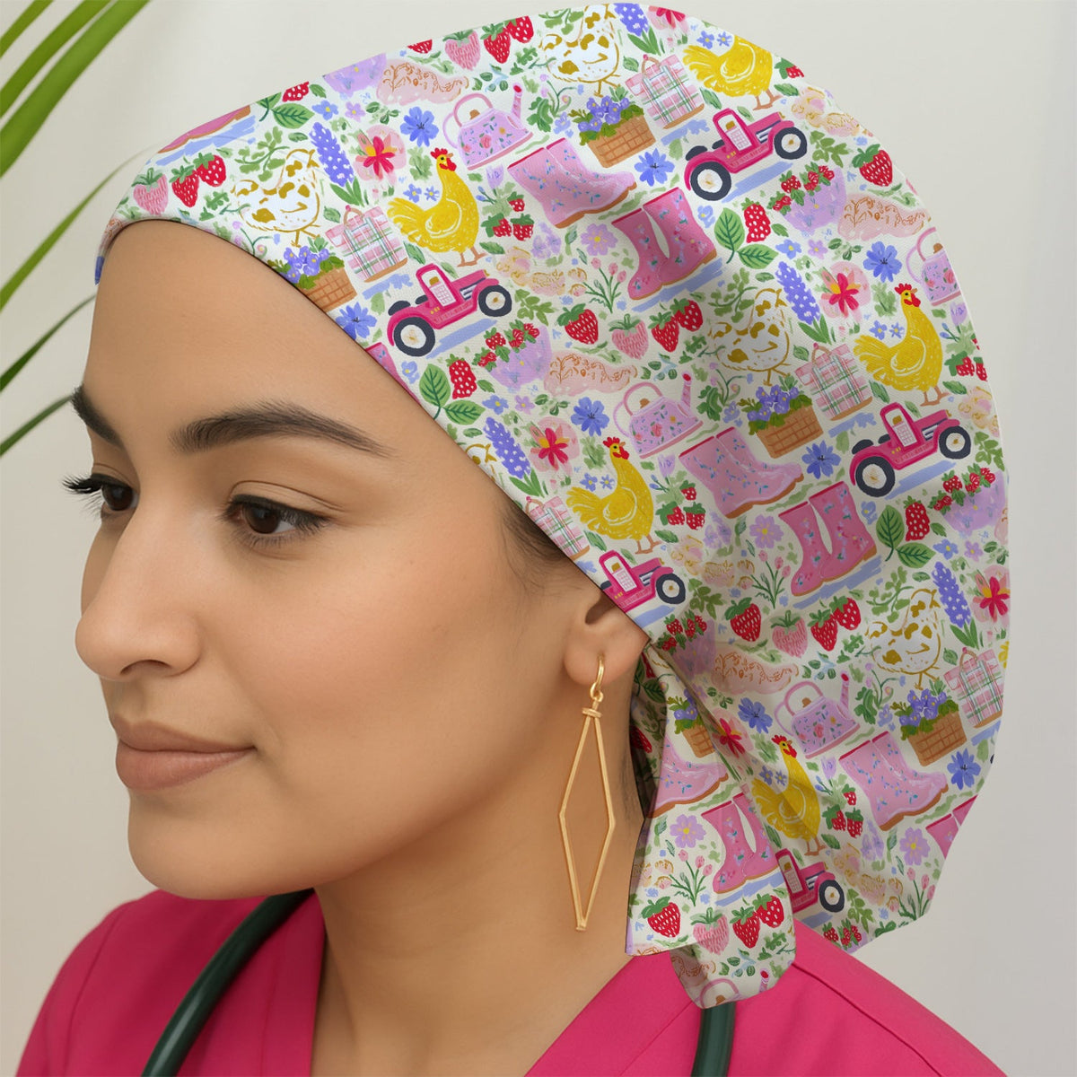 Farm Garden Chicken Scrub Cap
