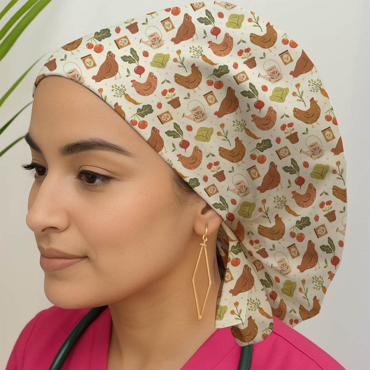 Rustic Farm Chicken Vegetable Scrub Cap