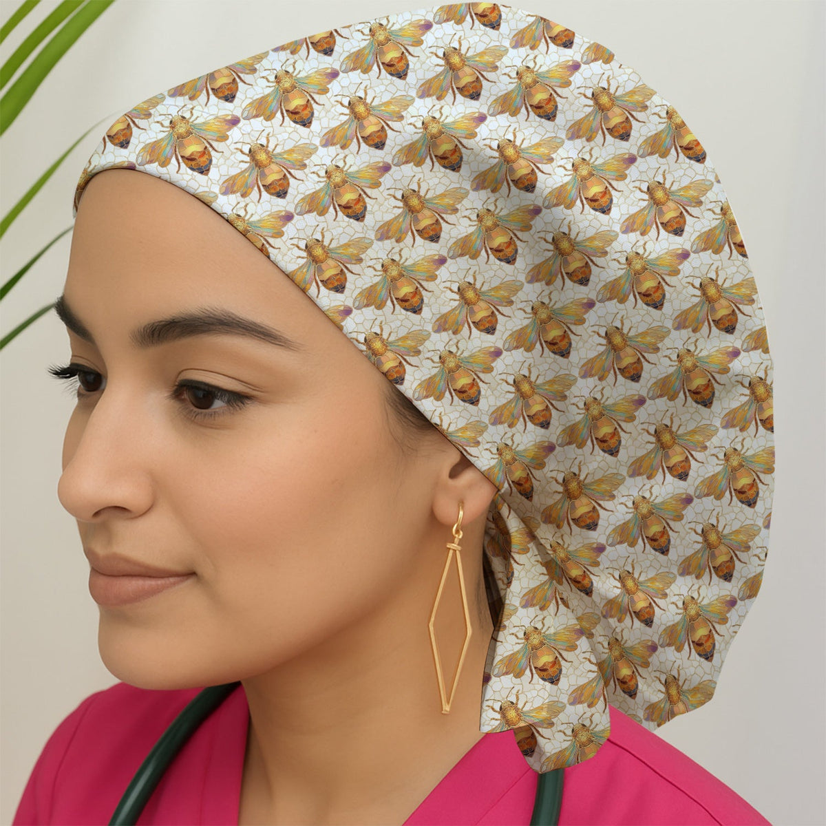 Golden Honey Bee Honeycomb Scrub Cap