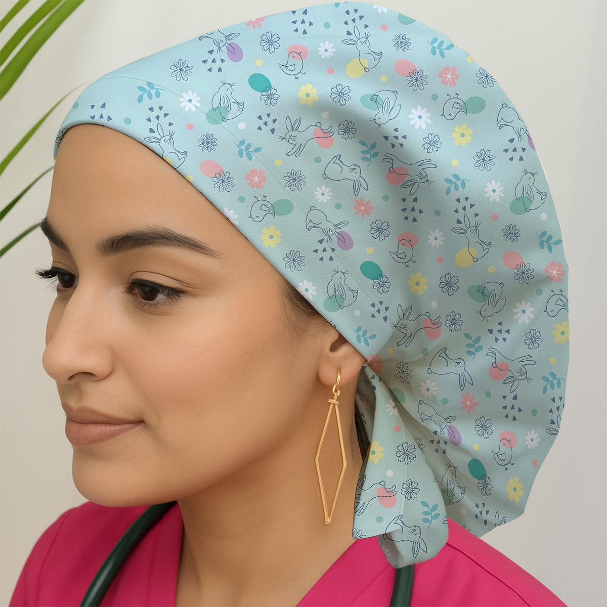 Whimsical Easter Bunny Eggs Scrub Cap