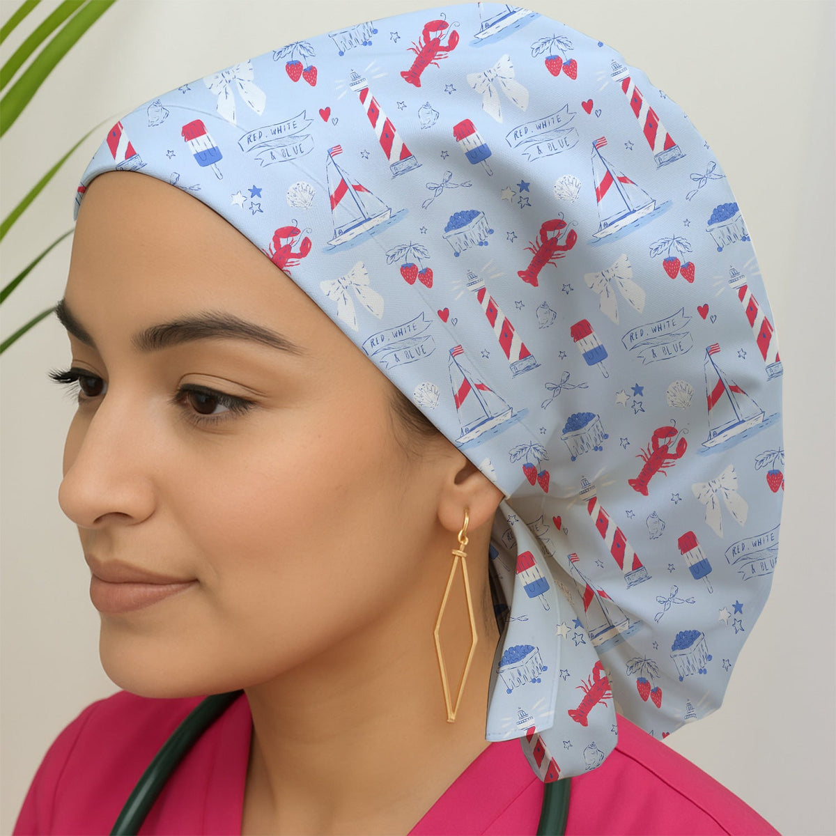 Lobster Lighthouse Sailboat Scrub Cap