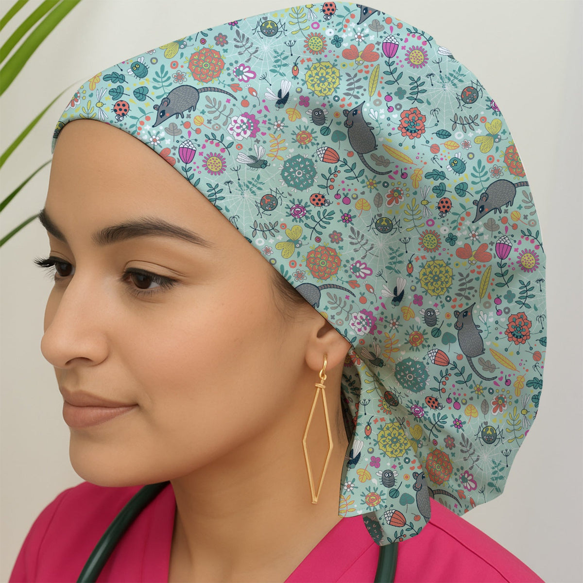 Woodland Mouse Floral Scrub Cap