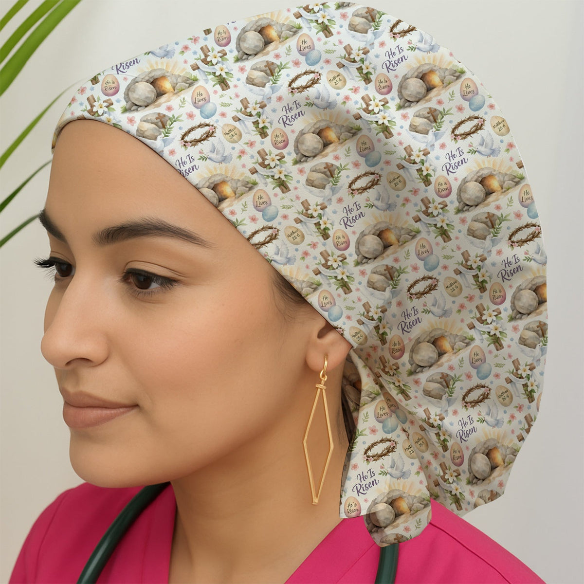 Risen Cross Tomb Lily Scrub Cap - Easter Gift For Nurse