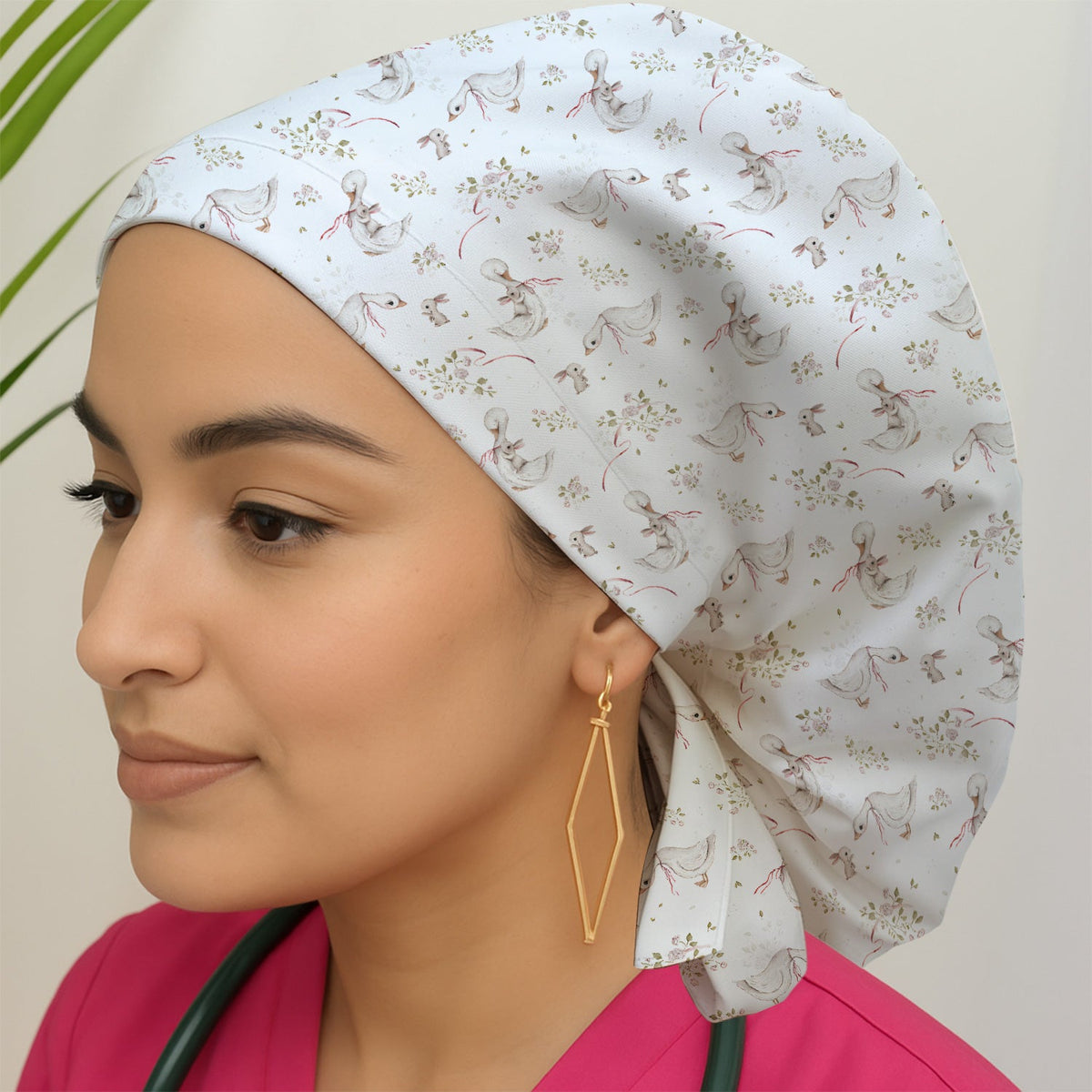 Duck Bunny Floral Scrub Cap - Easter Gift For Nurse