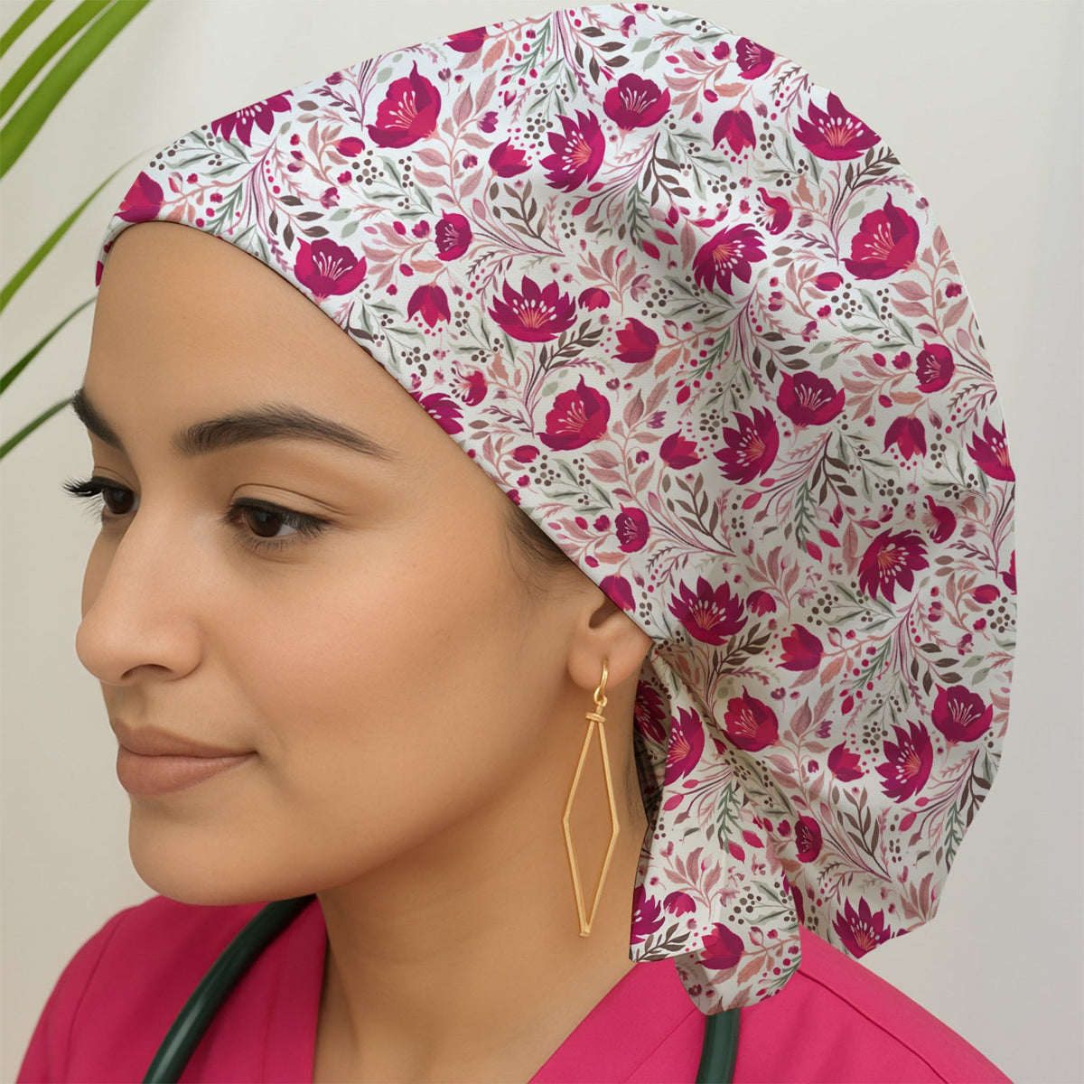 Elegant Floral Botanical Scrub Cap