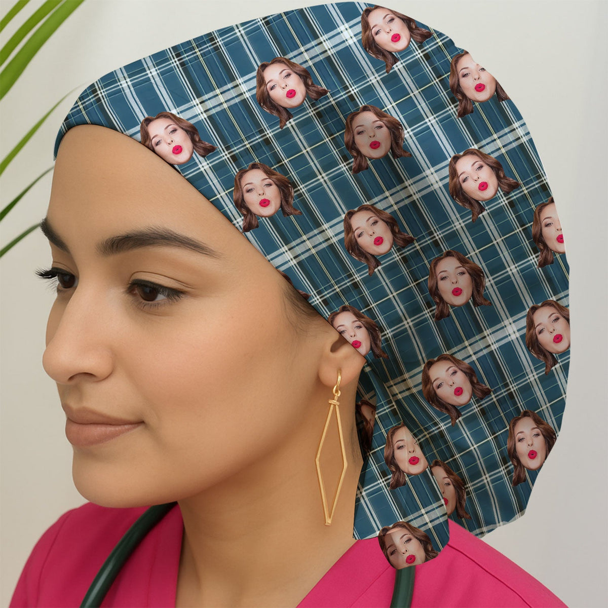 Personalized Photo Plaid Scrub Cap