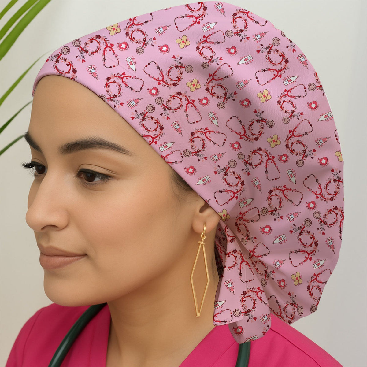 Heart Stethoscope Scrub Cap For Nurse