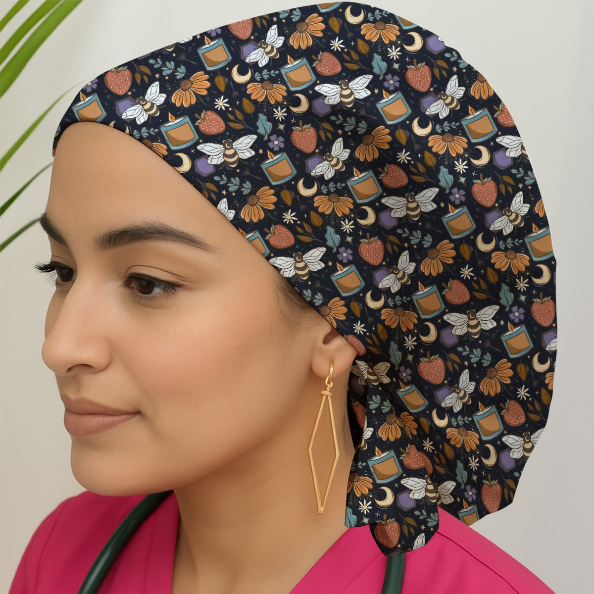 Bee Strawberry Floral Candle Scrub Cap
