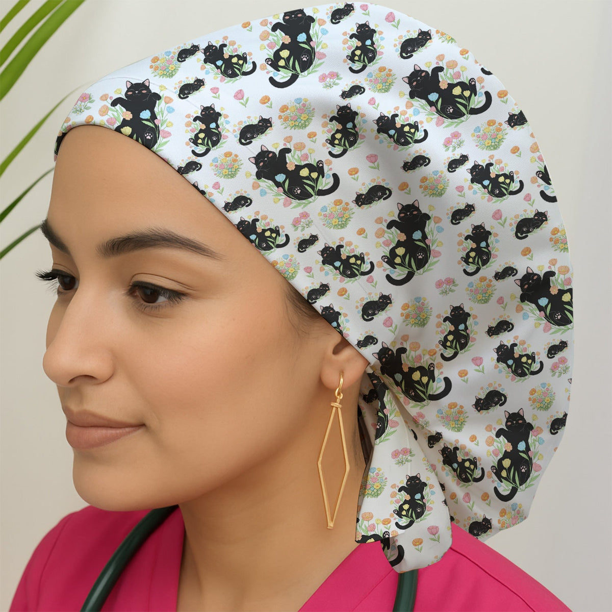 Cats Cute Poses Floral Scrub Cap