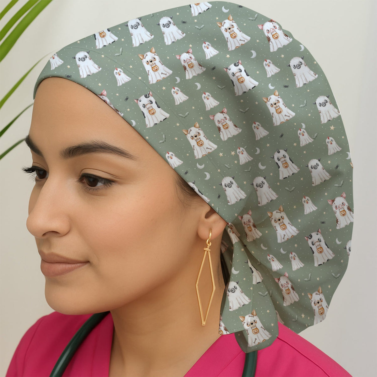 Spooky Farm Animal Ghost Scrub Cap