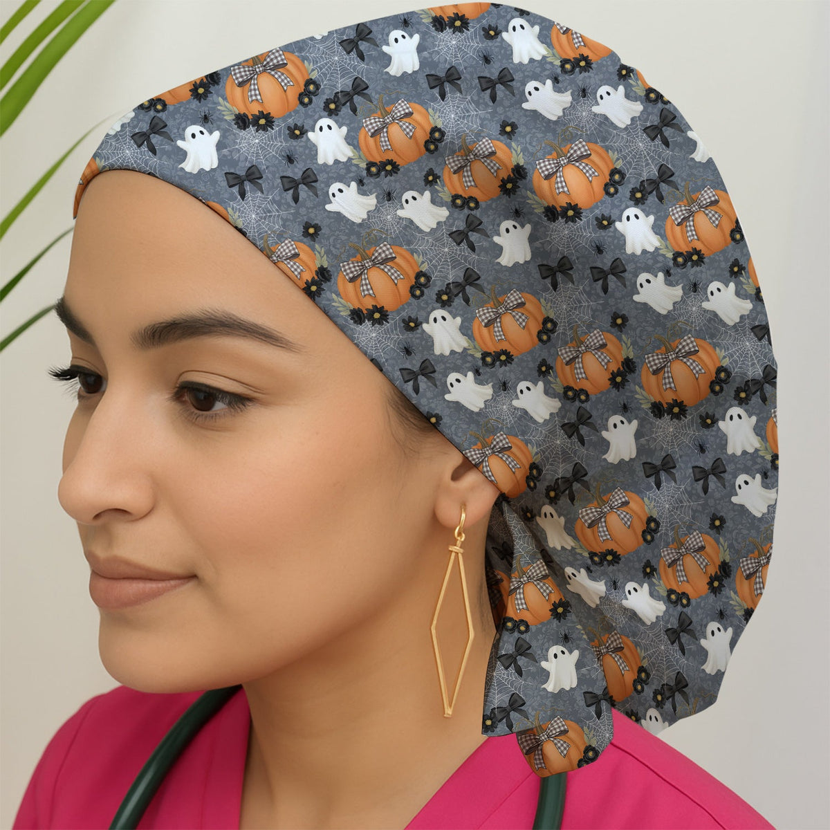 Ghost Pumpkin Halloween Scrub Cap