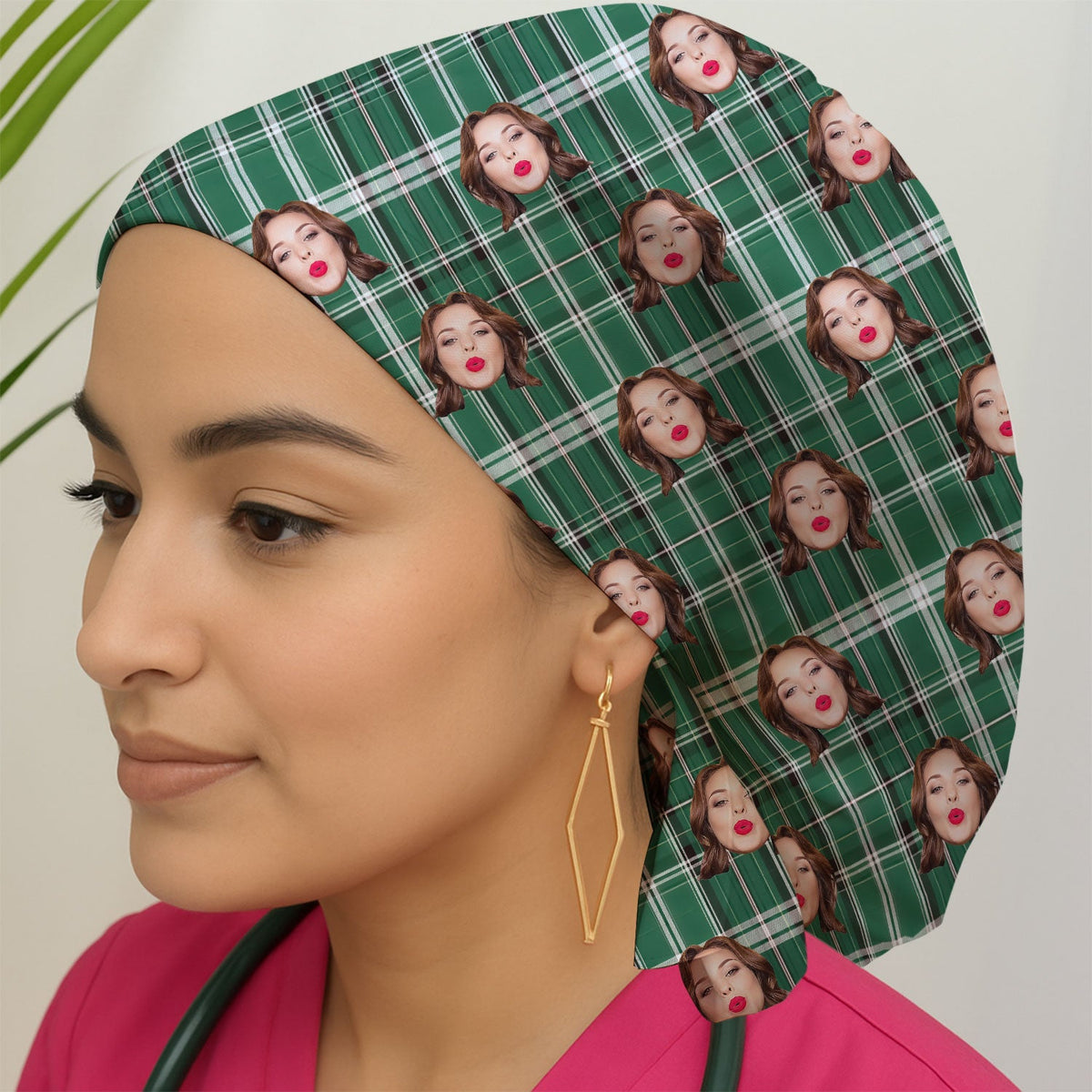 Personalized Photo Plaid Scrub Cap
