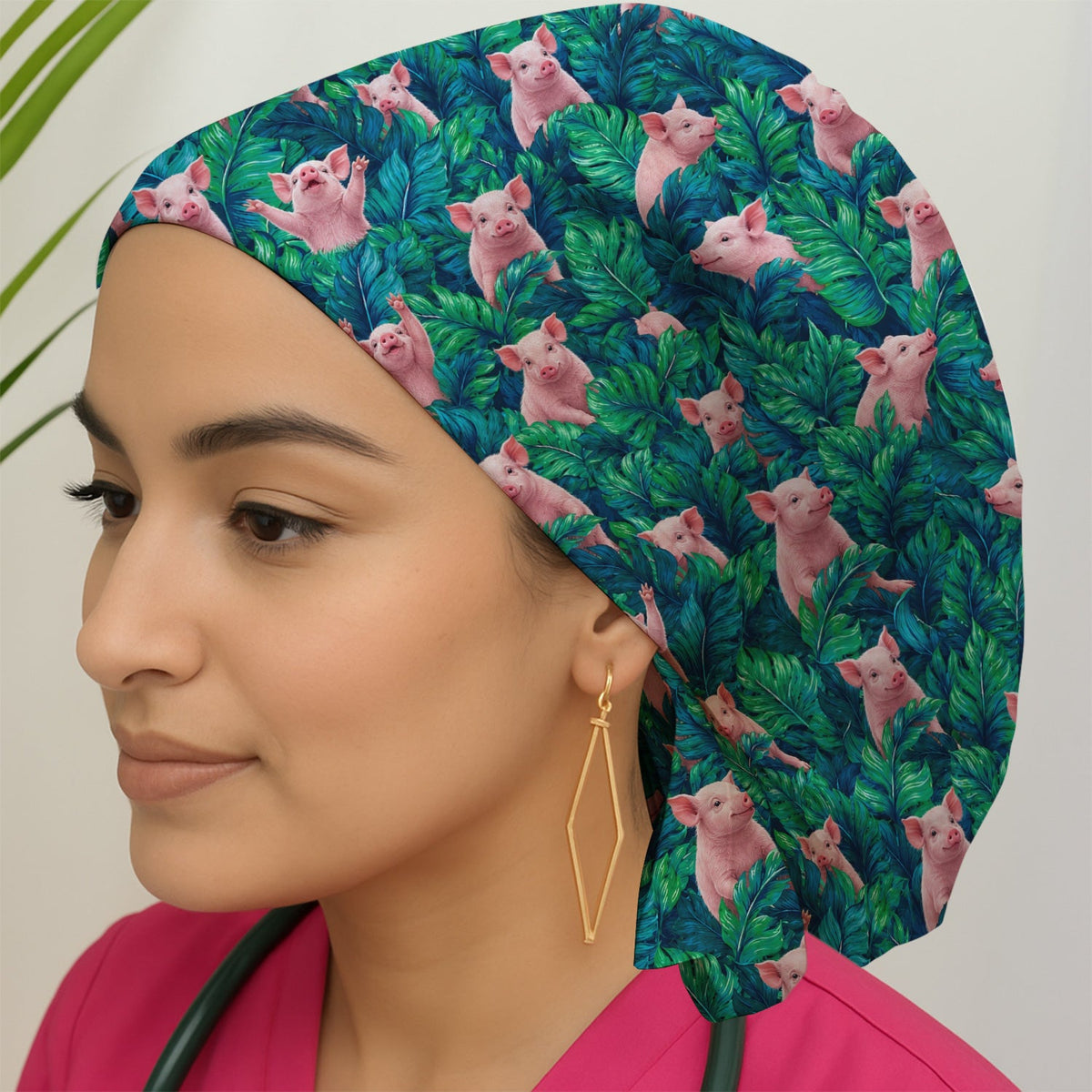 Piglet Jungle Leaves Scrub Cap