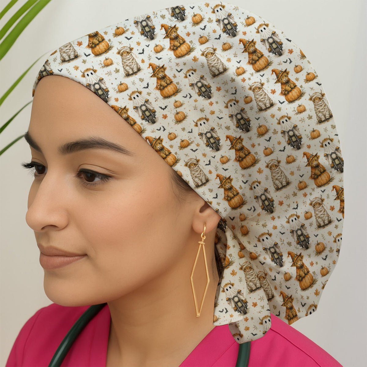 Highland Cow Costume Scrub Cap - Halloween Gift For Nurse