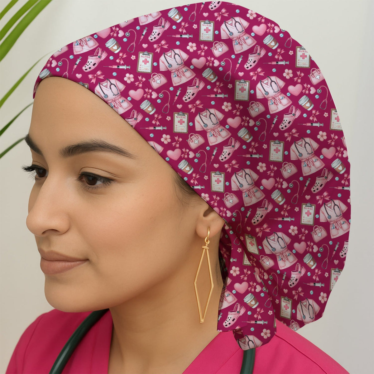 Valentine Pink Nurse Icons Scrub Cap