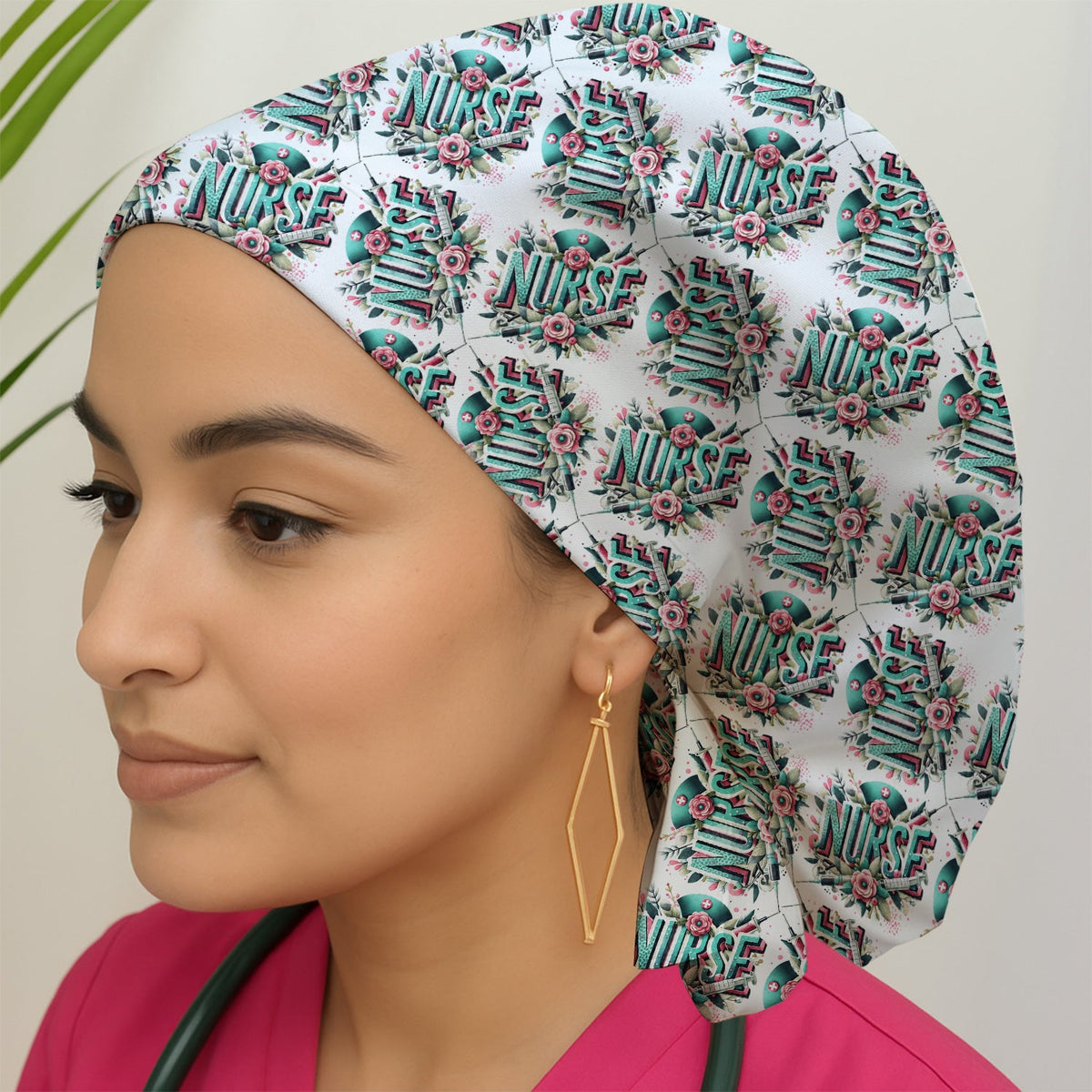 Typography Floral Scrub Cap