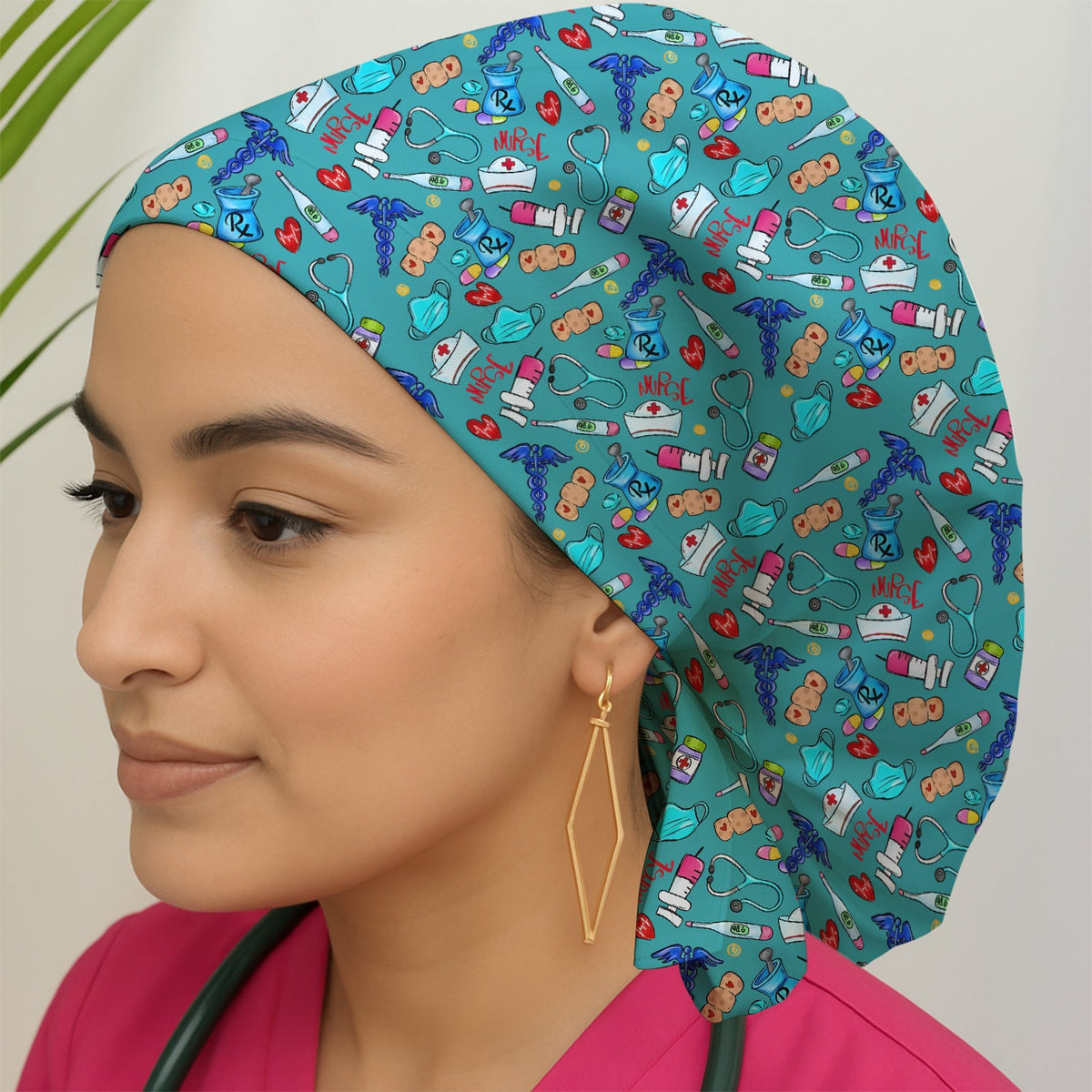 Stethoscope Heart Icons Nurse Scrub Cap