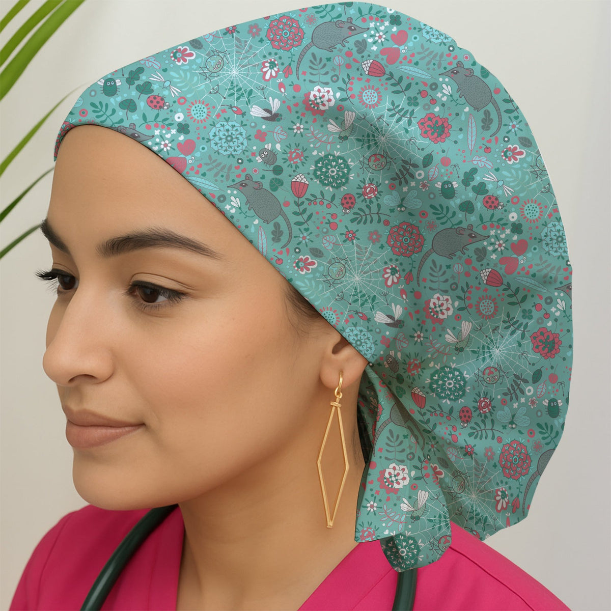 Woodland Mouse Floral Scrub Cap