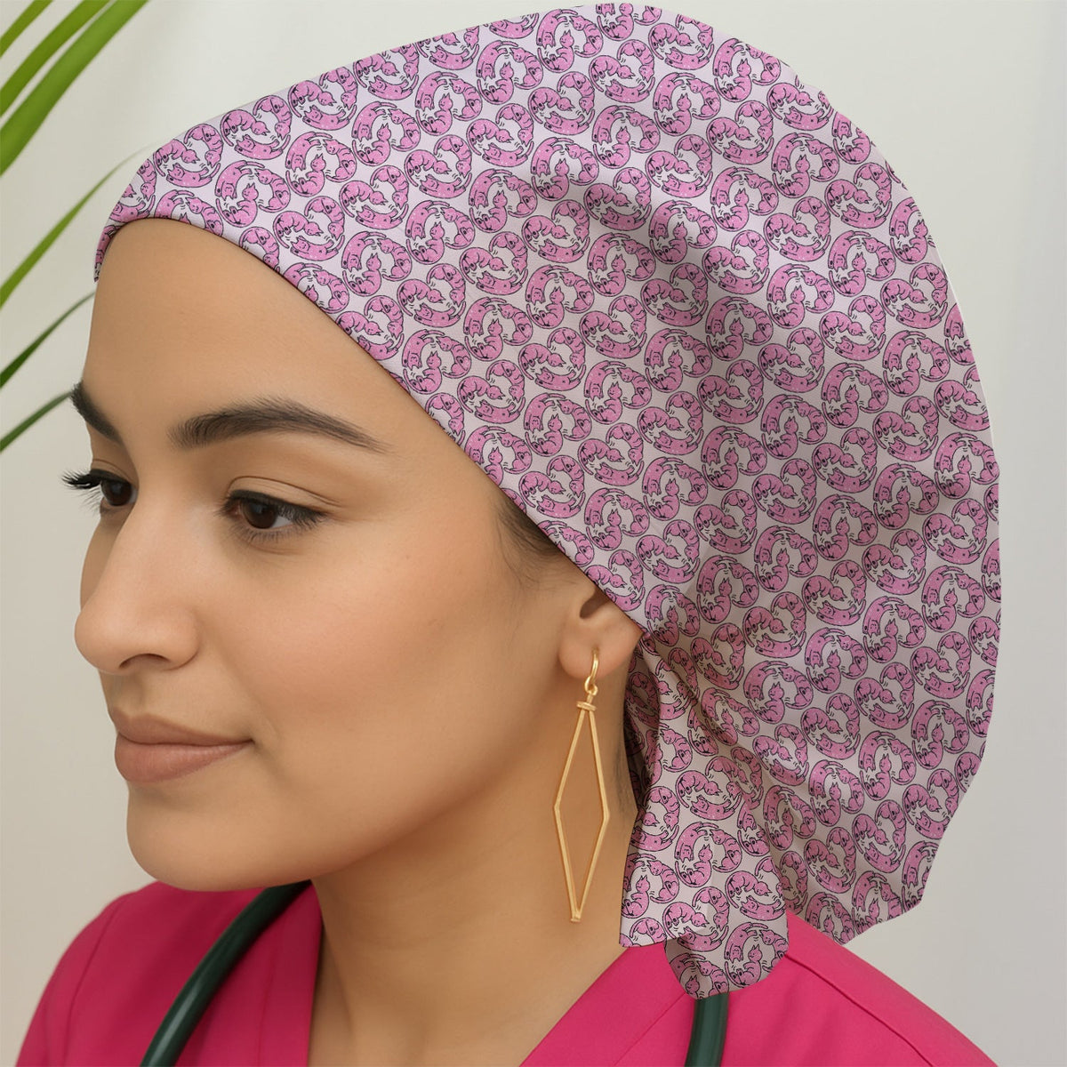 Pink Cat Cartoon Scrub Cap